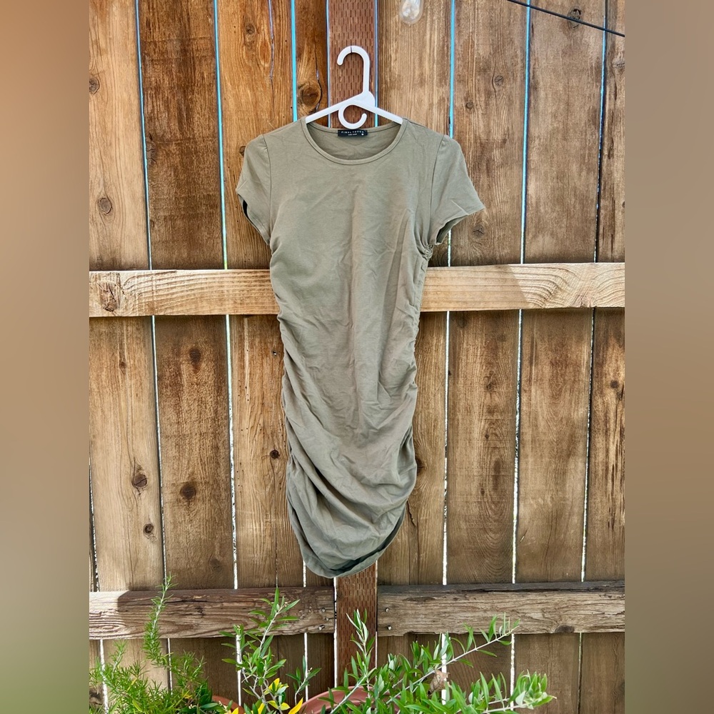 Final Touch Olive Green Ruched T-Shirt Dress